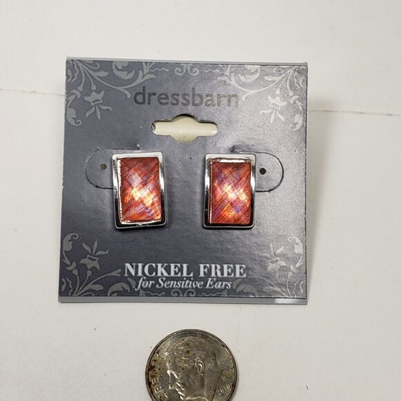 2/$30 Silver tone, Salmon color Rectangle Shape Stone Teardrop Earrings Jewelry - Picture 6 of 8